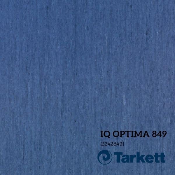IQ Optima 849 - <B>BLUE</B> IQ Optima 849 - BLUE is renowned for its unique iQ dry-buffing surface restoration, a maintenance methodology that extends its lifespan and provides unbeatable durability. IQ Optima is available in 3 patterns and 55 colours. The range is globally recognised for sustainable performance, made from responsible materials, and recyclable (off-cuts and post-use) with our ReStart® programme. Typical Areas of Application would be in the following environments, Health & Age Care, Education, Stores & Shops and Workplaces.